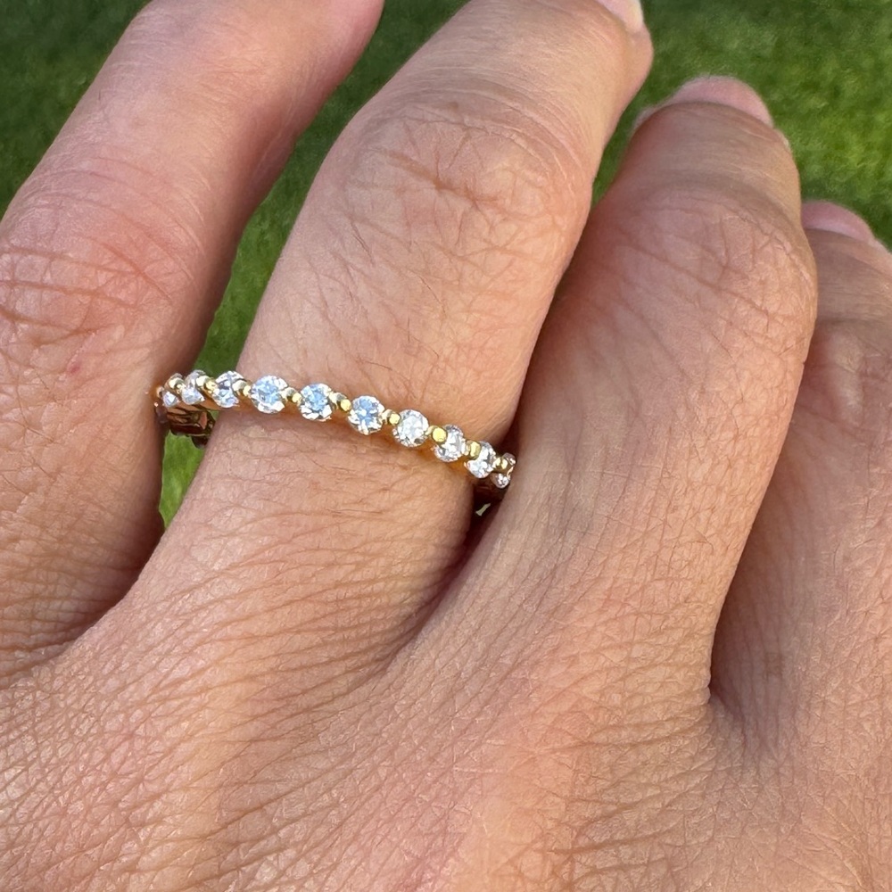 Elegant yellow gold plated Silver Women's cubic zirconia eternity Ring band